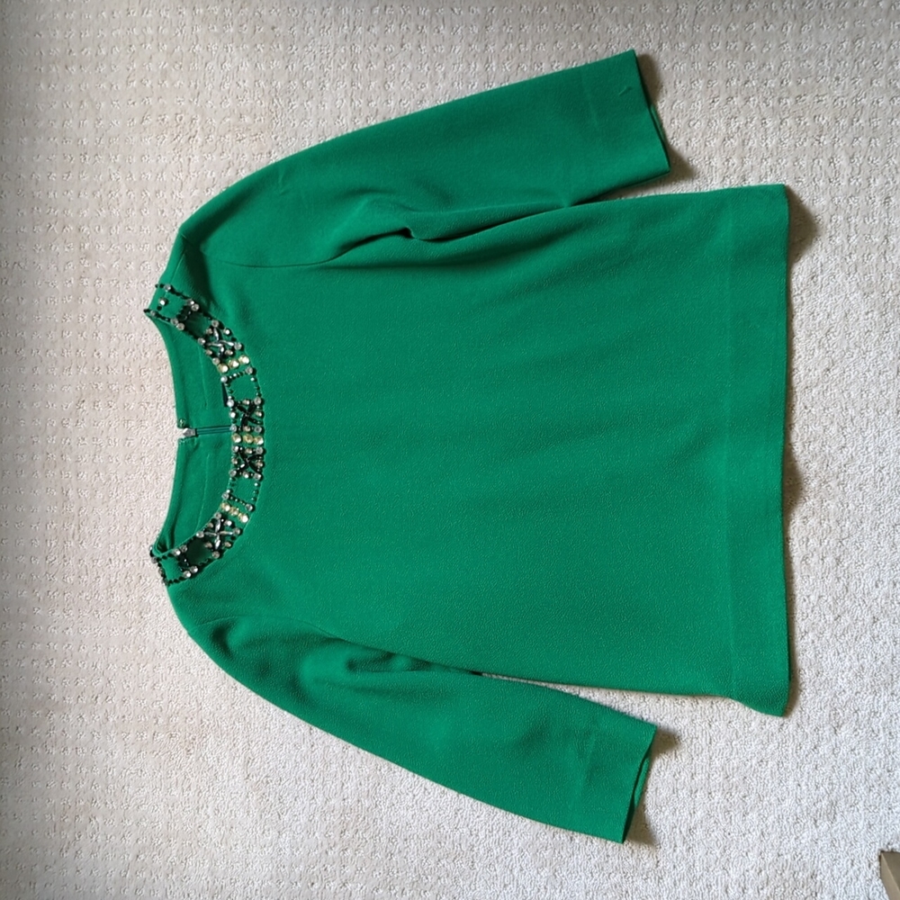 Karl Lagerfield | Green Bejeweled Collar Green Tunic Top